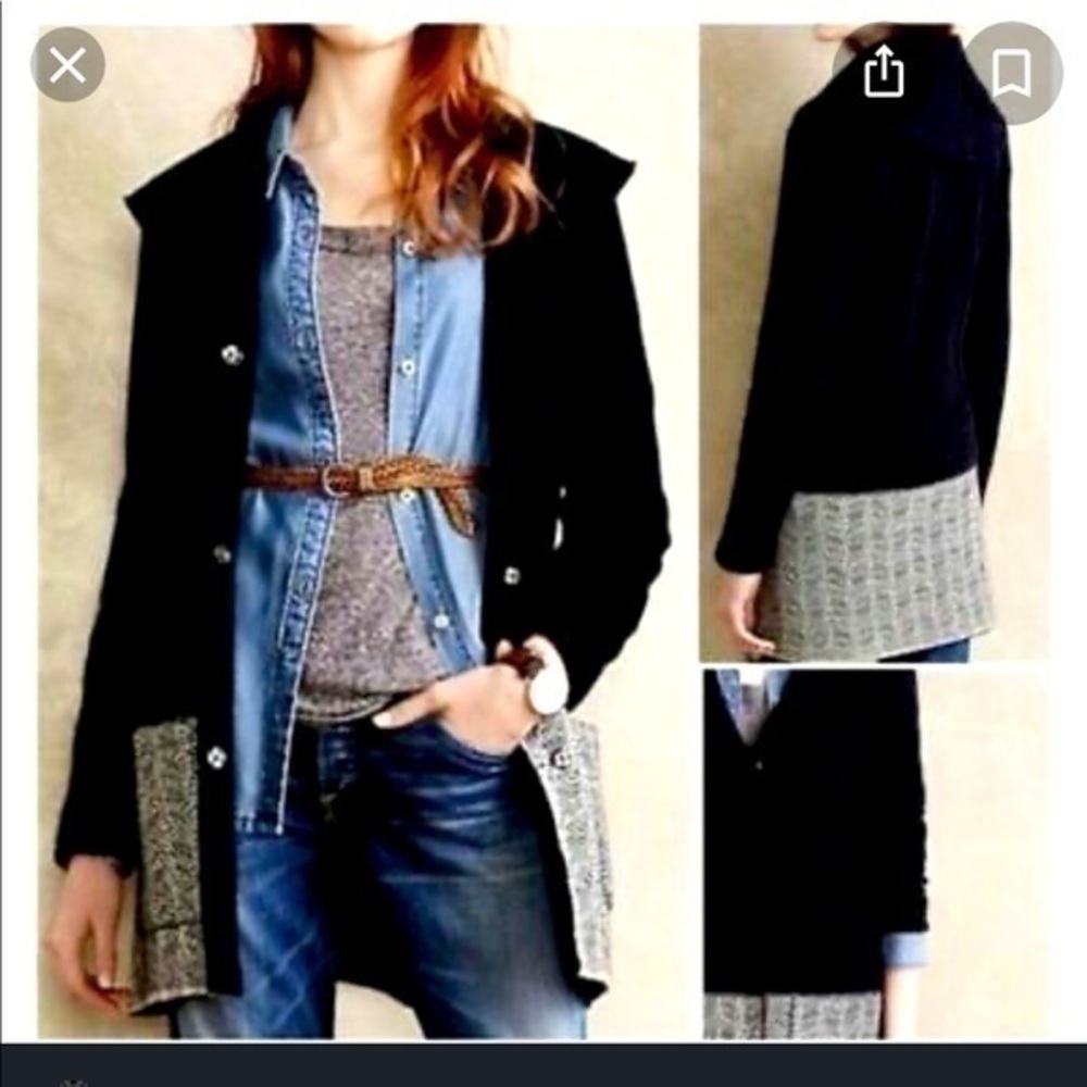 Anthropologie Angel Of The North Leaf Lace Boiled Wool Sweater Coat